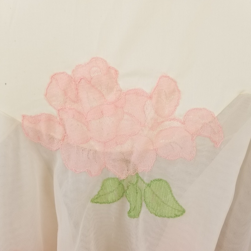 Vtg Half Slip Tulip Skirt 12 Pink Satin Chiffon Roses Lace Applique Nylon USA - Picture 6 of 10